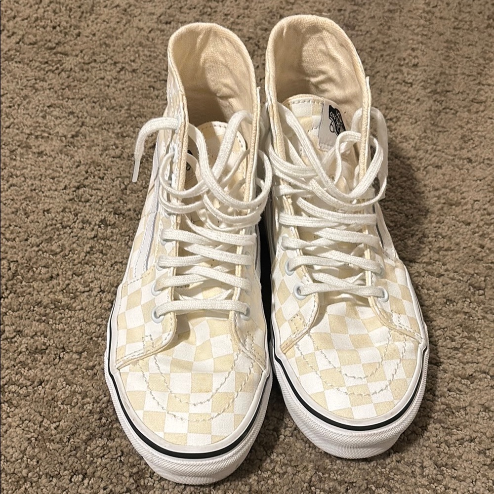 Vans Checkered High-Top Sneakers - Cream